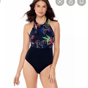 Eco Beach Floral High Neck One-Piece Swimsuit